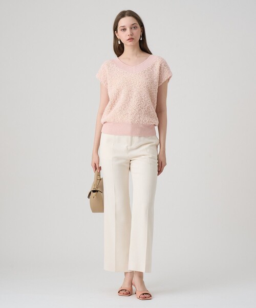 ANAYI（アナイ）の「GIMAフェザーVプルオーバー（ニット/セーター・レディース・ホワイト/ピンク/グリーン・38）」の9枚目の写真