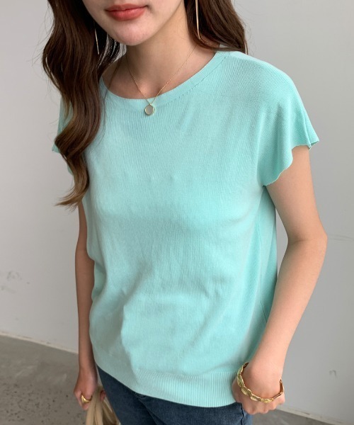 maison de LATIR(メゾンドラティール)の「ボートネックフレンチスリーブ半袖サマーニット(Tシャツ/カットソー・レディース・アイボリー/ホワイト/チャコール/ブルー・ONESIZE)」の1枚目の写真
