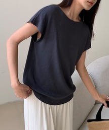 ボートネックフレンチスリーブ半袖サマーニット