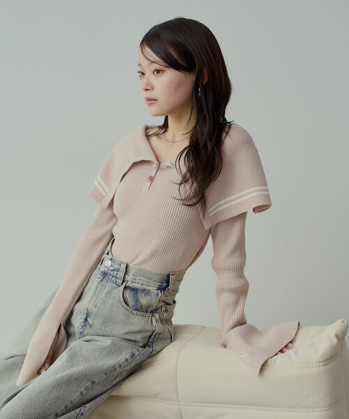 Chico（チコ）の「ビックカラーリブニット（ニット/セーター・レディース・ホワイト/ピンク/ネイビー/ホワイト系その他2/ブルー系その他2・FREE）」の5枚目の写真