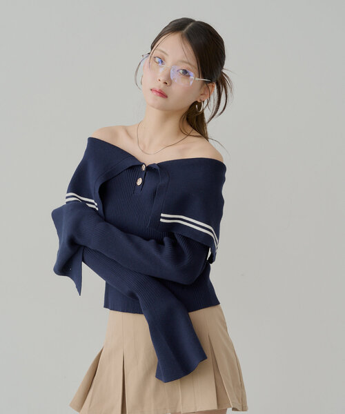 Chico（チコ）の「ビックカラーリブニット（ニット/セーター・レディース・ホワイト/ピンク/ネイビー/ホワイト系その他2/ブルー系その他2・FREE）」の10枚目の写真