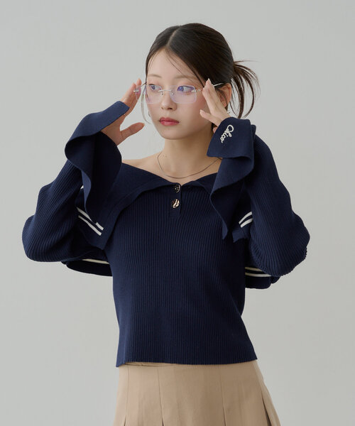 Chico（チコ）の「ビックカラーリブニット（ニット/セーター・レディース・ホワイト/ピンク/ネイビー/ホワイト系その他2/ブルー系その他2・FREE）」の11枚目の写真