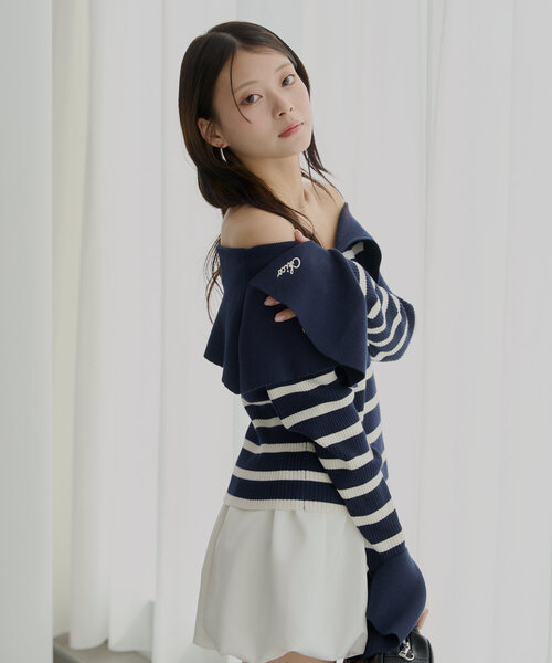 Chico（チコ）の「ビックカラーリブニット（ニット/セーター・レディース・ホワイト/ピンク/ネイビー/ホワイト系その他2/ブルー系その他2・FREE）」の17枚目の写真