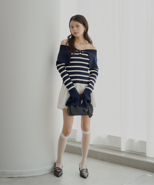 Chico（チコ）の「ビックカラーリブニット（ニット/セーター・レディース・ホワイト/ピンク/ネイビー/ホワイト系その他2/ブルー系その他2・FREE）」の18枚目の写真