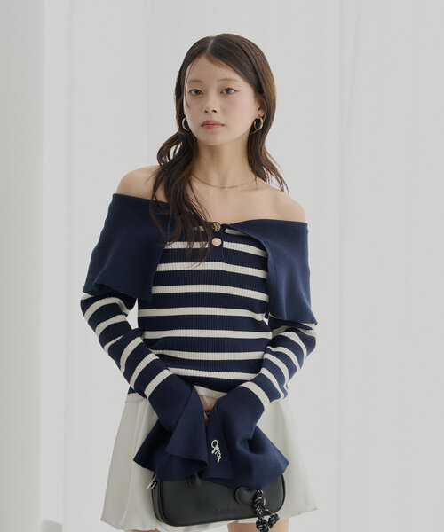 Chico（チコ）の「ビックカラーリブニット（ニット/セーター・レディース・ホワイト/ピンク/ネイビー/ホワイト系その他2/ブルー系その他2・FREE）」の20枚目の写真