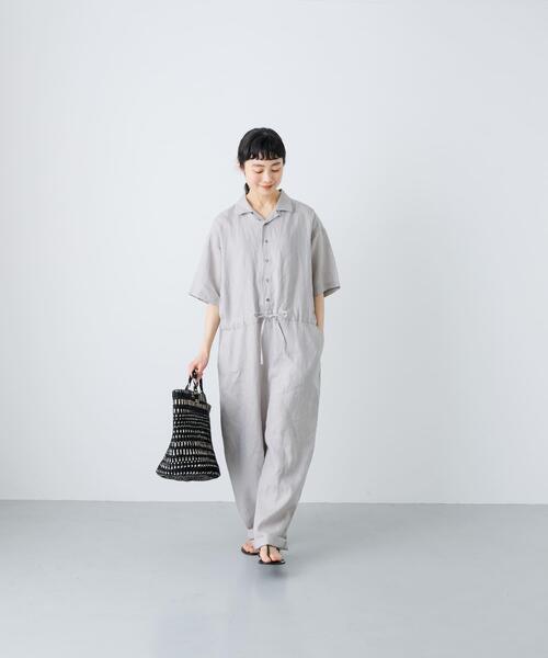 かぐれ(カグレ)の「リネンハーフスリーブオールインワン(サロペット/オーバーオール・レディース・チャコールグレー/ブラック/グレー系その他・FREE)」の6枚目の写真
