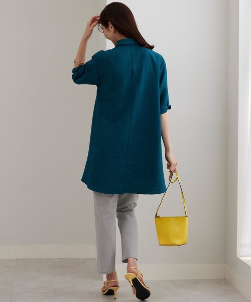 BELLUNA PLUS(ベルーナ)の「麻調素材袖リボン使いシャツチュニック(チュニック・レディース・ターコイズブルー/ストライプ/コーラル/ライトグリーン・MEDIUM/LARGE/X-LARGE)」の9枚目の写真