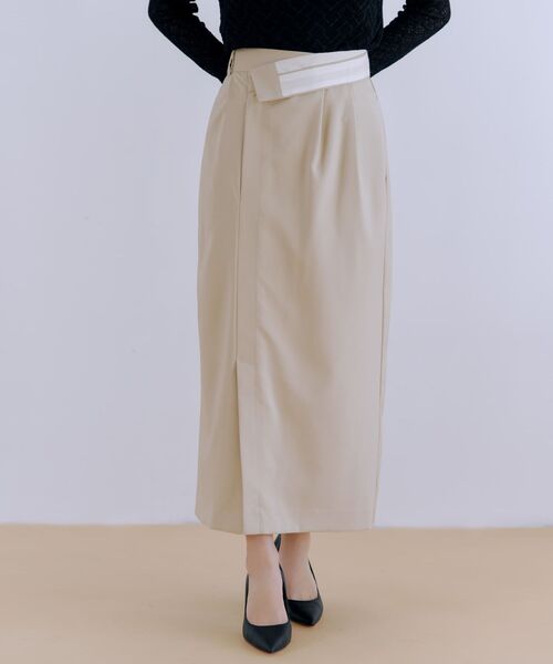 COHINA(コヒナ)の「ターンアップIラインスカート 【低身長・小柄女性】(スカート・レディース・ブラウン/ネイビー/ベージュ・S-Regular/XS-Regular/S-Short/XS-Short)」の1枚目の写真