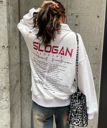 バックプリントダメージハーフジップスウェットプルオーバー