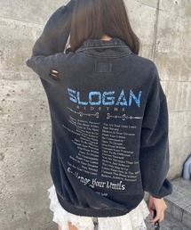 バックプリントダメージハーフジップスウェットプルオーバー