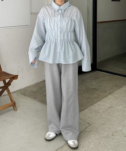 LE MORE（リモア）の「ストライプシャーリングシャツ（シャツ/ブラウス・レディース・アイボリー/ブルー・FREE）」の5枚目の写真