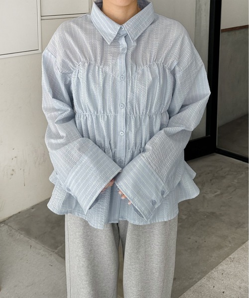 LE MORE（リモア）の「ストライプシャーリングシャツ（シャツ/ブラウス・レディース・アイボリー/ブルー・FREE）」の9枚目の写真
