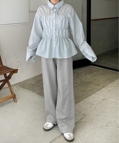 LE MORE（リモア）の「ストライプシャーリングシャツ（シャツ/ブラウス・レディース・アイボリー/ブルー・FREE）」の10枚目の写真