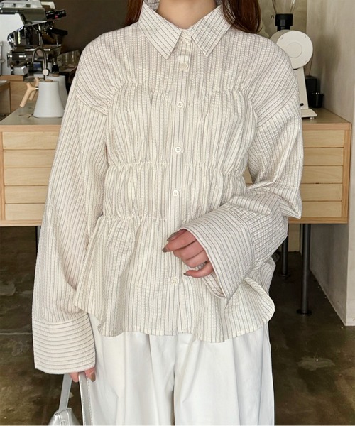 LE MORE（リモア）の「ストライプシャーリングシャツ（シャツ/ブラウス・レディース・アイボリー/ブルー・FREE）」の11枚目の写真