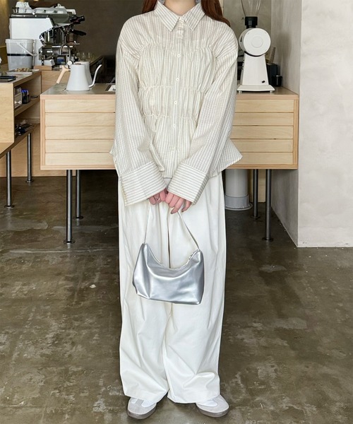 LE MORE（リモア）の「ストライプシャーリングシャツ（シャツ/ブラウス・レディース・アイボリー/ブルー・FREE）」の12枚目の写真