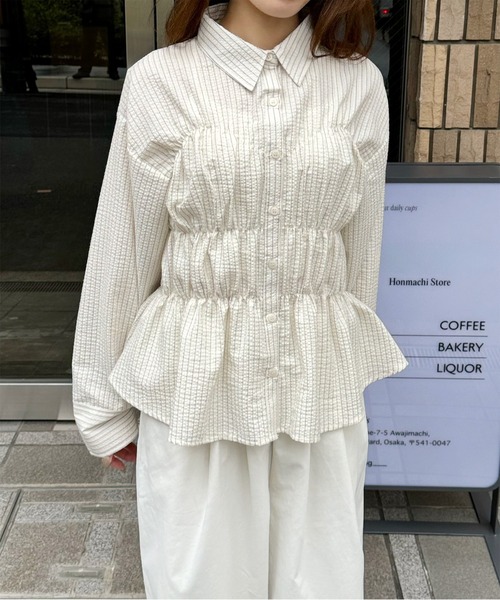 LE MORE（リモア）の「ストライプシャーリングシャツ（シャツ/ブラウス・レディース・アイボリー/ブルー・FREE）」の13枚目の写真