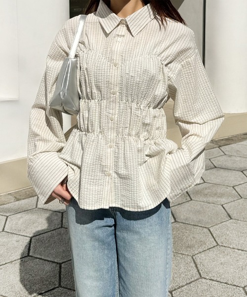 LE MORE（リモア）の「ストライプシャーリングシャツ（シャツ/ブラウス・レディース・アイボリー/ブルー・FREE）」の14枚目の写真