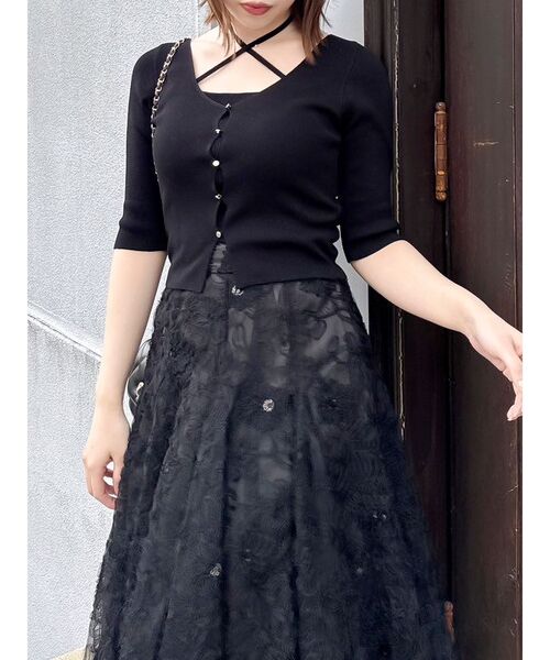 dazzlin（ダズリン）の「ハーフスリーブレイヤードカーデトップス（ニット/セーター・レディース・オフホワイト/グレー/ブラック/ピンク/グリーン・FREE）」の22枚目の写真