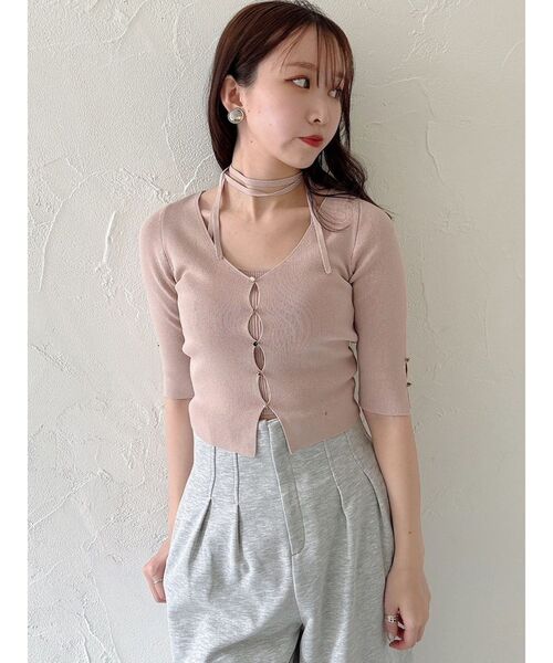 dazzlin（ダズリン）の「ハーフスリーブレイヤードカーデトップス（ニット/セーター・レディース・オフホワイト/グレー/ブラック/ピンク/グリーン・FREE）」の16枚目の写真