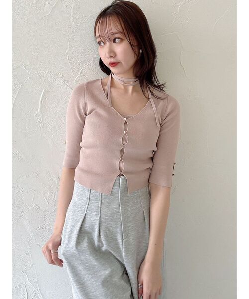 dazzlin（ダズリン）の「ハーフスリーブレイヤードカーデトップス（ニット/セーター・レディース・オフホワイト/グレー/ブラック/ピンク/グリーン・FREE）」の15枚目の写真