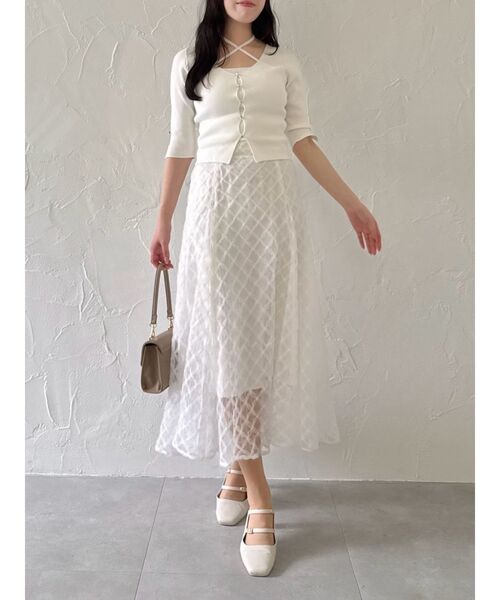 dazzlin（ダズリン）の「ハーフスリーブレイヤードカーデトップス（ニット/セーター・レディース・オフホワイト/グレー/ブラック/ピンク/グリーン・FREE）」の10枚目の写真