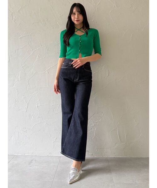 dazzlin（ダズリン）の「ハーフスリーブレイヤードカーデトップス（ニット/セーター・レディース・オフホワイト/グレー/ブラック/ピンク/グリーン・FREE）」の6枚目の写真