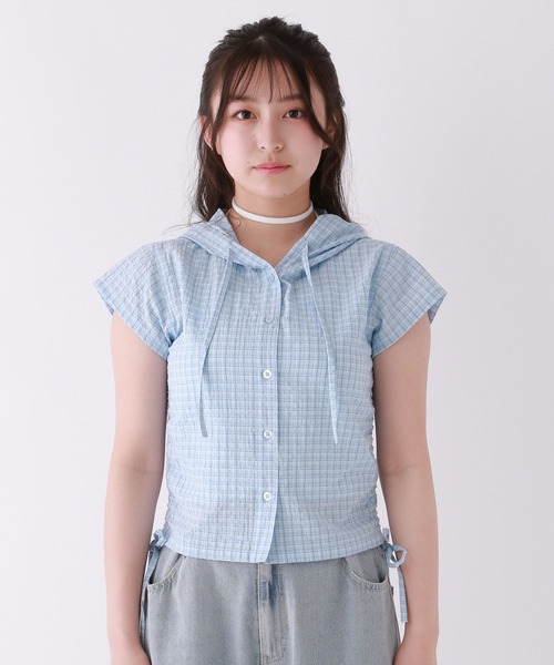 repipi armario（レピピ アルマリオ）の「シャーリングフードシャツ（シャツ/ブラウス・キッズ・サックスブルー/イエロー/オレンジ・SMALL/MEDIUM/LARGE）」の14枚目の写真