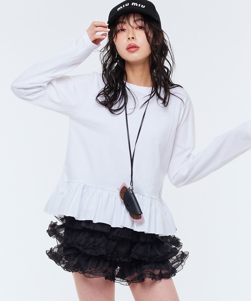 tシャツ 「Narcissus」フリルロングTシャツ レディース セール】【Narcissus】フリルロングTシャツ（Tシャツ/カットソー
