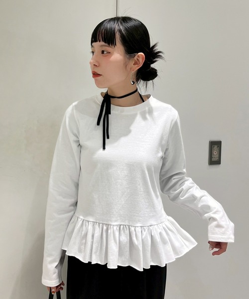 tシャツ 「Narcissus」フリルロングTシャツ レディース セール】【Narcissus】フリルロングTシャツ（Tシャツ/カットソー