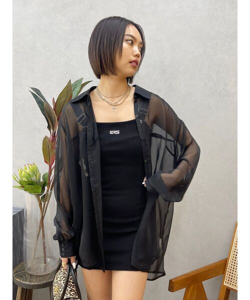EVRIS（エヴリス）の「シアーオーバーサイズシャツ（シャツ/ブラウス・レディース・ブルー/ブラック/ホワイト・FREE）」の2枚目の写真