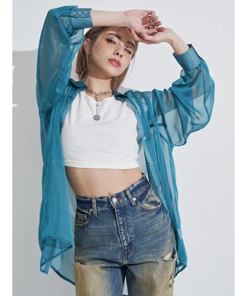 EVRIS（エヴリス）の「シアーオーバーサイズシャツ（シャツ/ブラウス・レディース・ブルー/ブラック/ホワイト・FREE）」の18枚目の写真