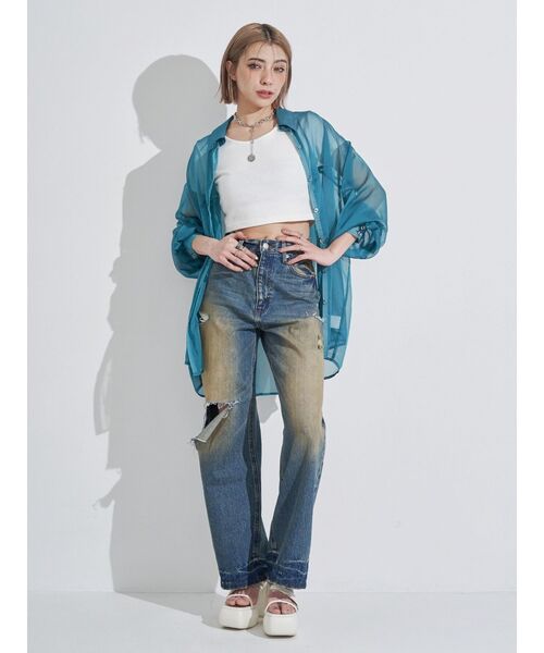 EVRIS（エヴリス）の「シアーオーバーサイズシャツ（シャツ/ブラウス・レディース・ブルー/ブラック/ホワイト・FREE）」の20枚目の写真