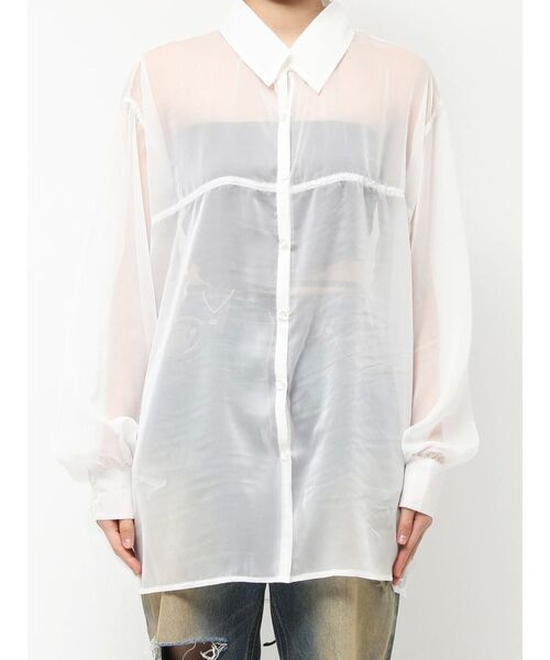 EVRIS（エヴリス）の「シアーオーバーサイズシャツ（シャツ/ブラウス・レディース・ブルー/ブラック/ホワイト・FREE）」の6枚目の写真