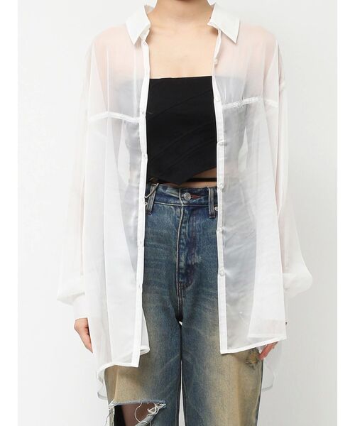 EVRIS（エヴリス）の「シアーオーバーサイズシャツ（シャツ/ブラウス・レディース・ブルー/ブラック/ホワイト・FREE）」の13枚目の写真