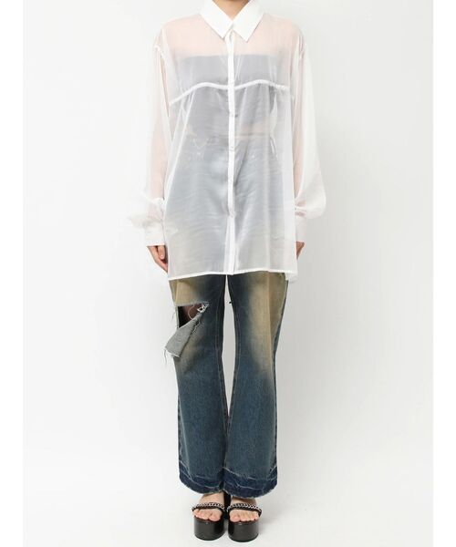 EVRIS（エヴリス）の「シアーオーバーサイズシャツ（シャツ/ブラウス・レディース・ブルー/ブラック/ホワイト・FREE）」の14枚目の写真