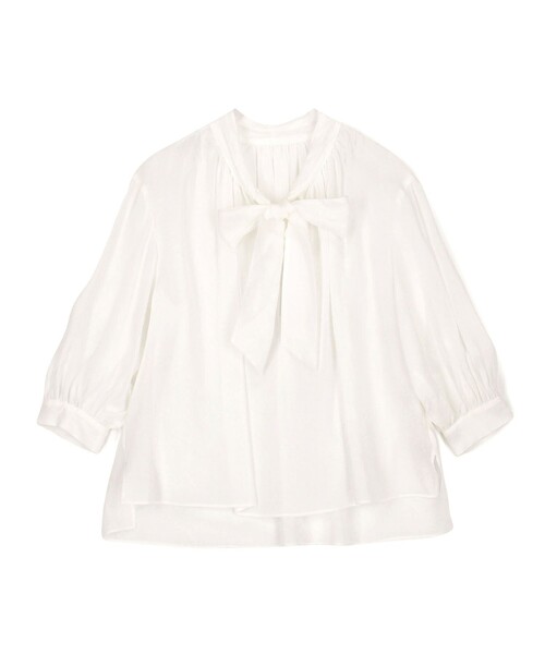 BALLSEY（ボールジィ）の「スムースラミー バイヤスボウタイブラウス（シャツ/ブラウス・レディース・ブラック/ホワイト/ライトパープル・36）」の2枚目の写真