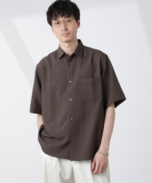 ナノユニバース　チャコール 半袖ブラウス サイズ38 セール】TEXBRID(R)レギュラーカラーシャツ 半袖（シャツ