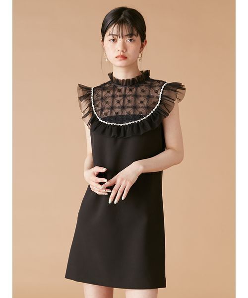 LILY BROWN L.B CANDY STOCK ミニワンピース L.B CANDY STOCK]チュールドッキングビジューミニワンピース