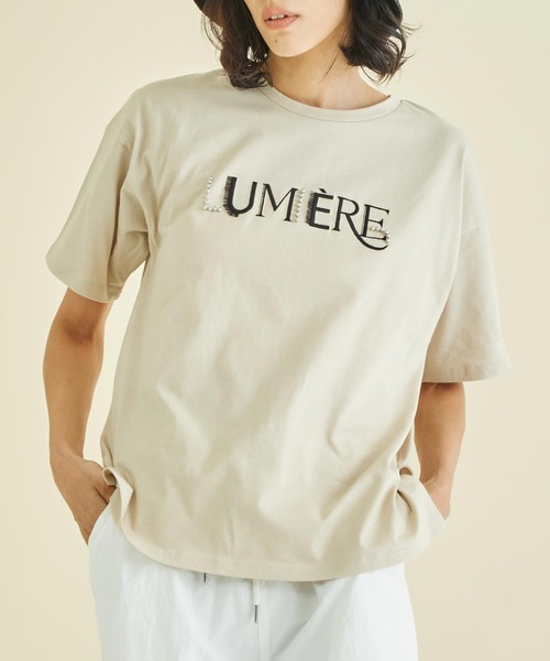 Settimissimo(セッティミッシモ)の「スタッズ ミックス 刺繍 ロゴ Tシャツ(Tシャツ/カットソー・レディース・ブラック/オフホワイト/ベージュ・FREE)」の3枚目の写真