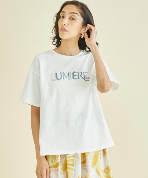 Settimissimo(セッティミッシモ)の「スタッズ ミックス 刺繍 ロゴ Tシャツ(Tシャツ/カットソー・レディース・ブラック/オフホワイト/ベージュ・FREE)」の4枚目の写真