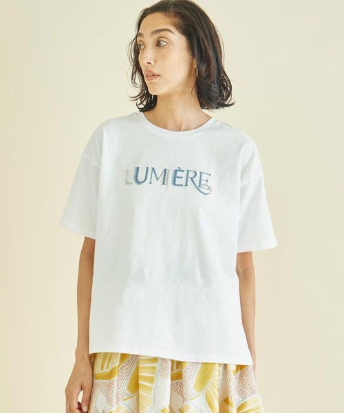 Settimissimo(セッティミッシモ)の「スタッズ ミックス 刺繍 ロゴ Tシャツ(Tシャツ/カットソー・レディース・ブラック/オフホワイト/ベージュ・FREE)」の5枚目の写真