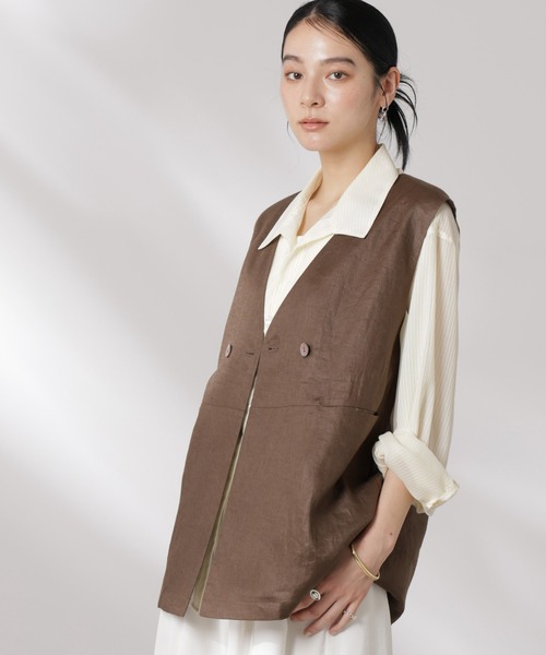 NANO universe（ナノユニバース）の「ヨーロピアンフラックス スリットポケットジレ（セットアップ可）（ノーカラージャケット・レディース・ベージュ/ブラウン/ネイビー/オフホワイト・FREE）」の13枚目の写真