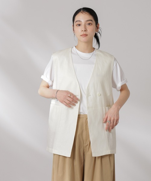 NANO universe（ナノユニバース）の「ヨーロピアンフラックス スリットポケットジレ（セットアップ可）（ノーカラージャケット・レディース・ベージュ/ブラウン/ネイビー/オフホワイト・FREE）」の20枚目の写真