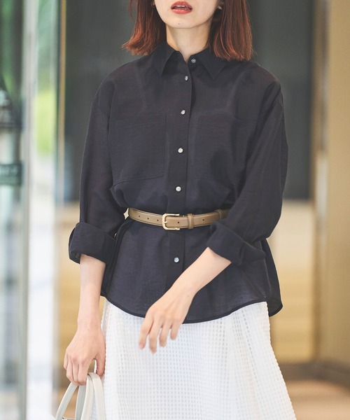 Sirin(シリン)の「≪セットアップ可≫ シルクブレンドシアーブラウス(シャツ/ブラウス・レディース・ブラウン/イエロー/ネイビー/ブルー/ピンクベージュ・FREE)」の1枚目の写真