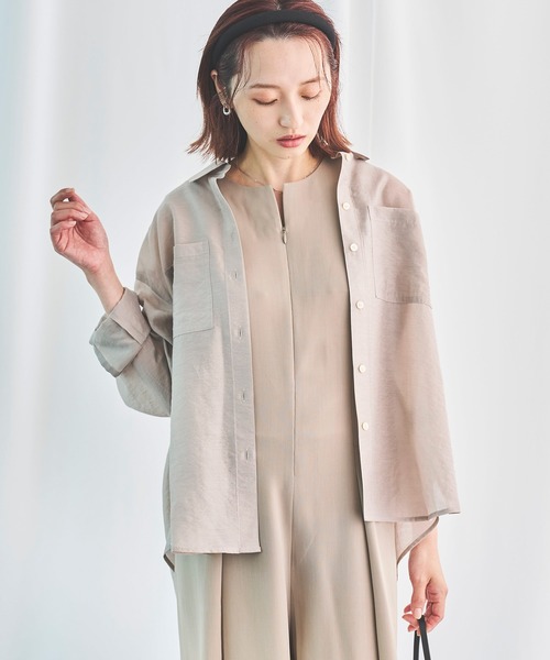 Sirin(シリン)の「≪セットアップ可≫ シルクブレンドシアーブラウス(シャツ/ブラウス・レディース・ブラウン/イエロー/ネイビー/ブルー/ピンクベージュ・FREE)」の5枚目の写真
