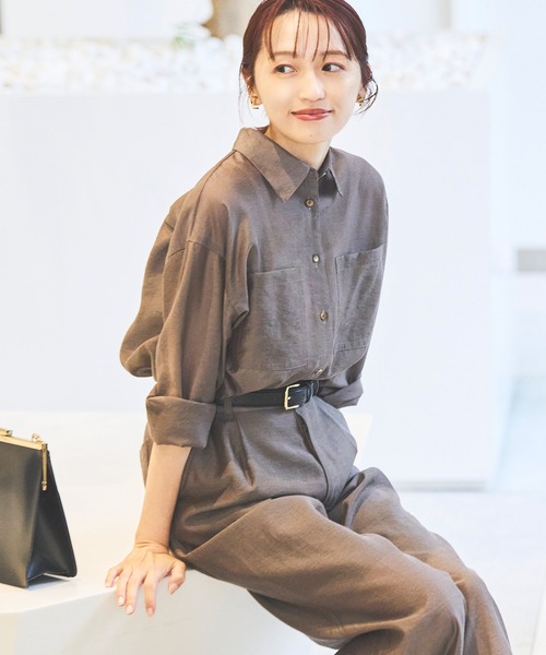 Sirin(シリン)の「≪セットアップ可≫ シルクブレンドシアーブラウス(シャツ/ブラウス・レディース・ブラウン/イエロー/ネイビー/ブルー/ピンクベージュ・FREE)」の2枚目の写真