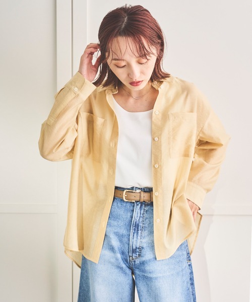 Sirin(シリン)の「≪セットアップ可≫ シルクブレンドシアーブラウス(シャツ/ブラウス・レディース・ブラウン/イエロー/ネイビー/ブルー/ピンクベージュ・FREE)」の4枚目の写真