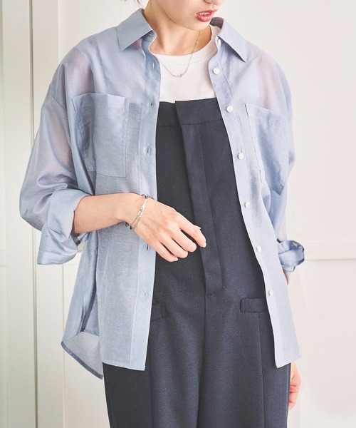 Sirin(シリン)の「≪セットアップ可≫ シルクブレンドシアーブラウス(シャツ/ブラウス・レディース・ブラウン/イエロー/ネイビー/ブルー/ピンクベージュ・FREE)」の3枚目の写真