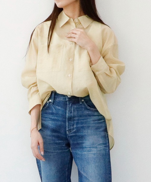 Sirin(シリン)の「≪セットアップ可≫ シルクブレンドシアーブラウス(シャツ/ブラウス・レディース・ブラウン/イエロー/ネイビー/ブルー/ピンクベージュ・FREE)」の18枚目の写真