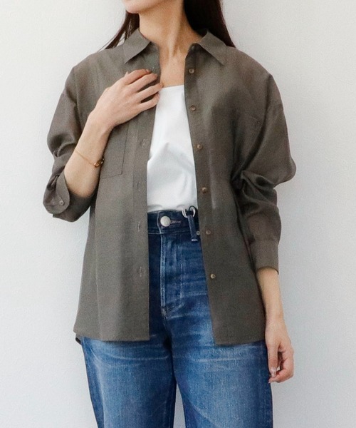 Sirin(シリン)の「≪セットアップ可≫ シルクブレンドシアーブラウス(シャツ/ブラウス・レディース・ブラウン/イエロー/ネイビー/ブルー/ピンクベージュ・FREE)」の10枚目の写真